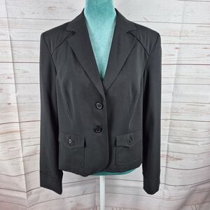 Nine West Blazer Jacket Womens Size 12 Black Executive Office Preppy Career